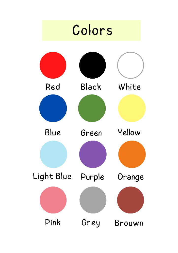 Colors chart with color names