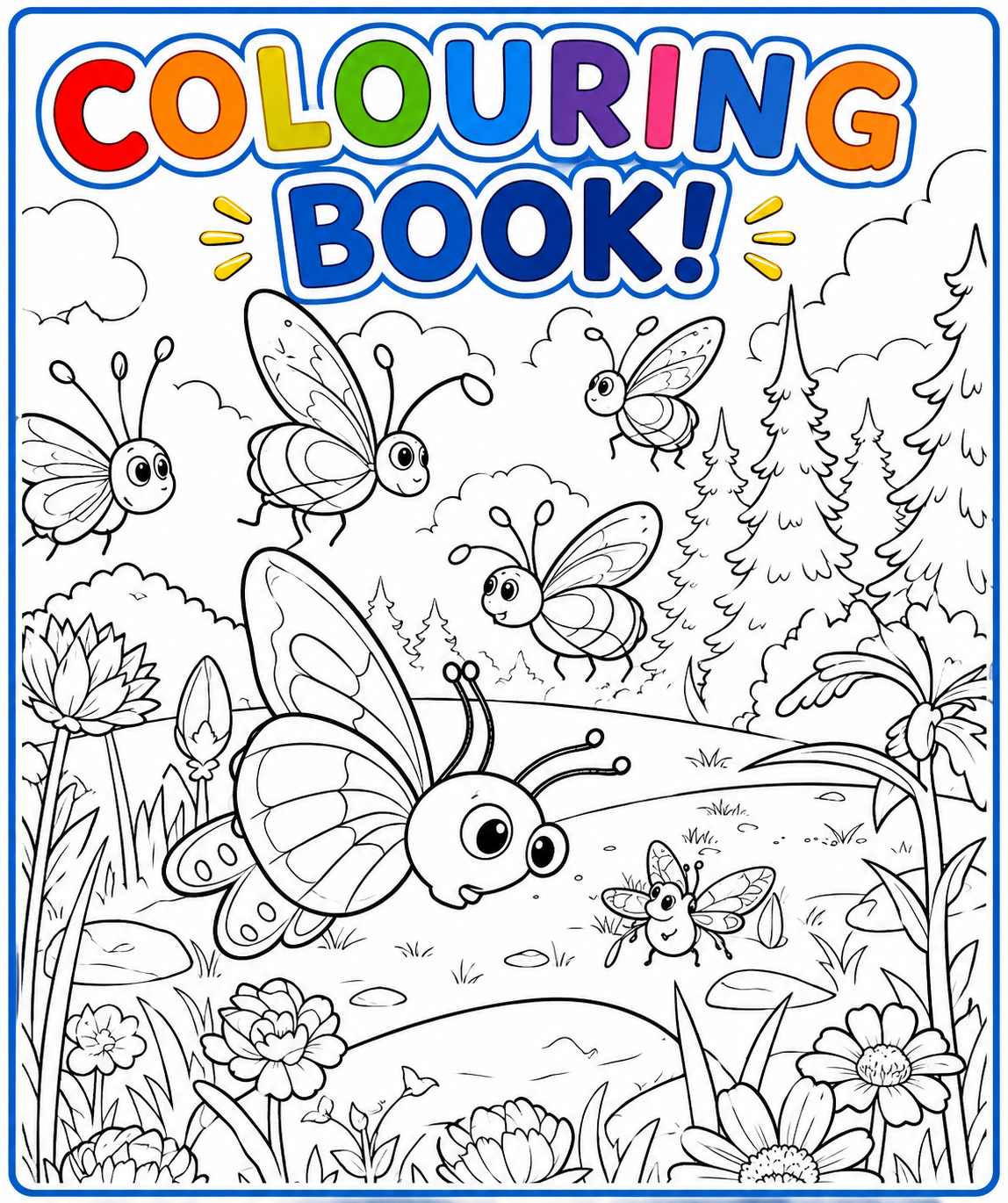 Colorful meadow with butterflies and flowers